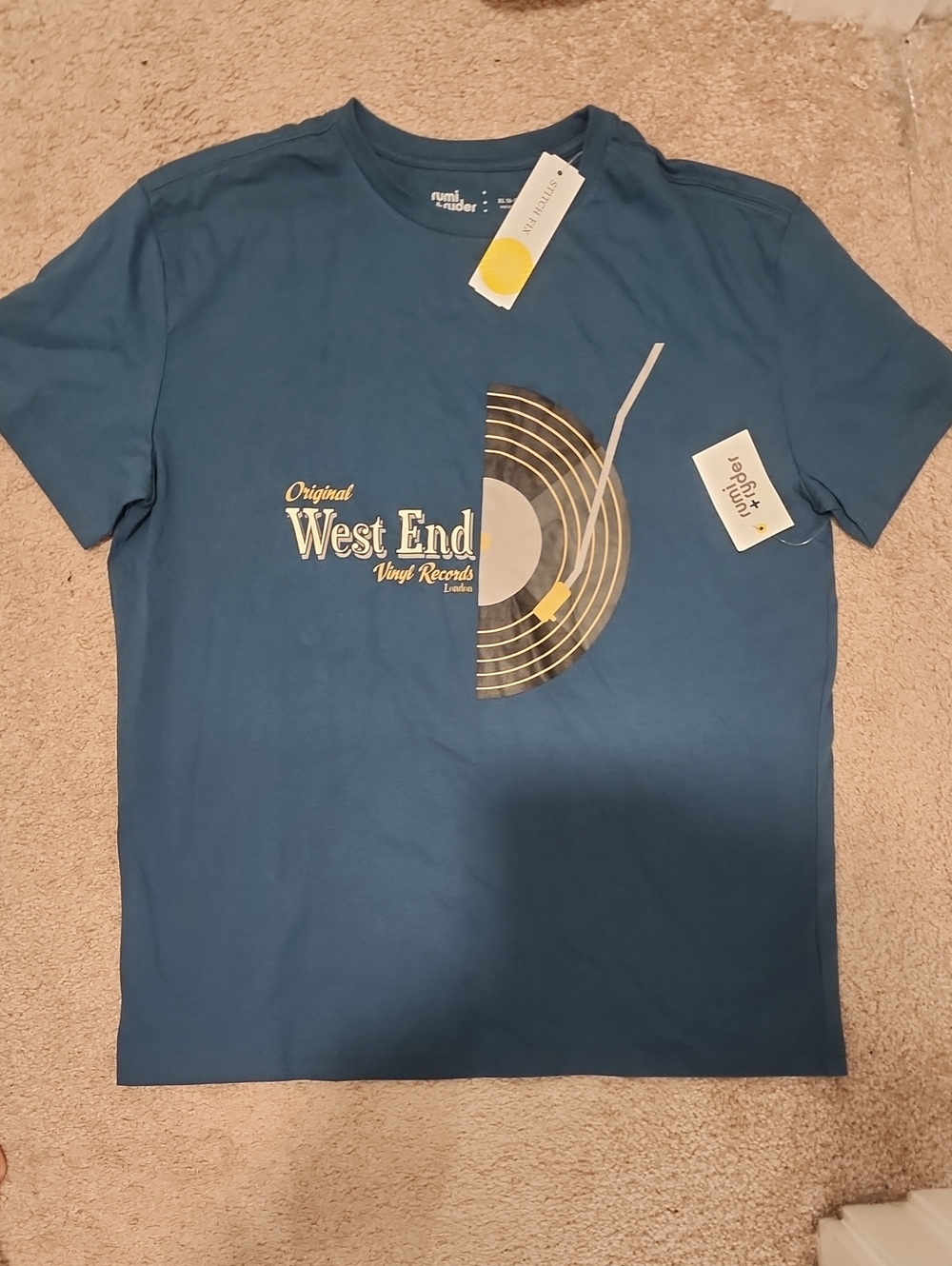 NWT Original West End Vinyl Records Teal Graphic Boys Tee XL By Rumi + Ryder